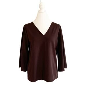 Ann Taylor Factory Top Tunic Brown V-Neck Tulip 3/4 Sleeve Top Size Medium NEW